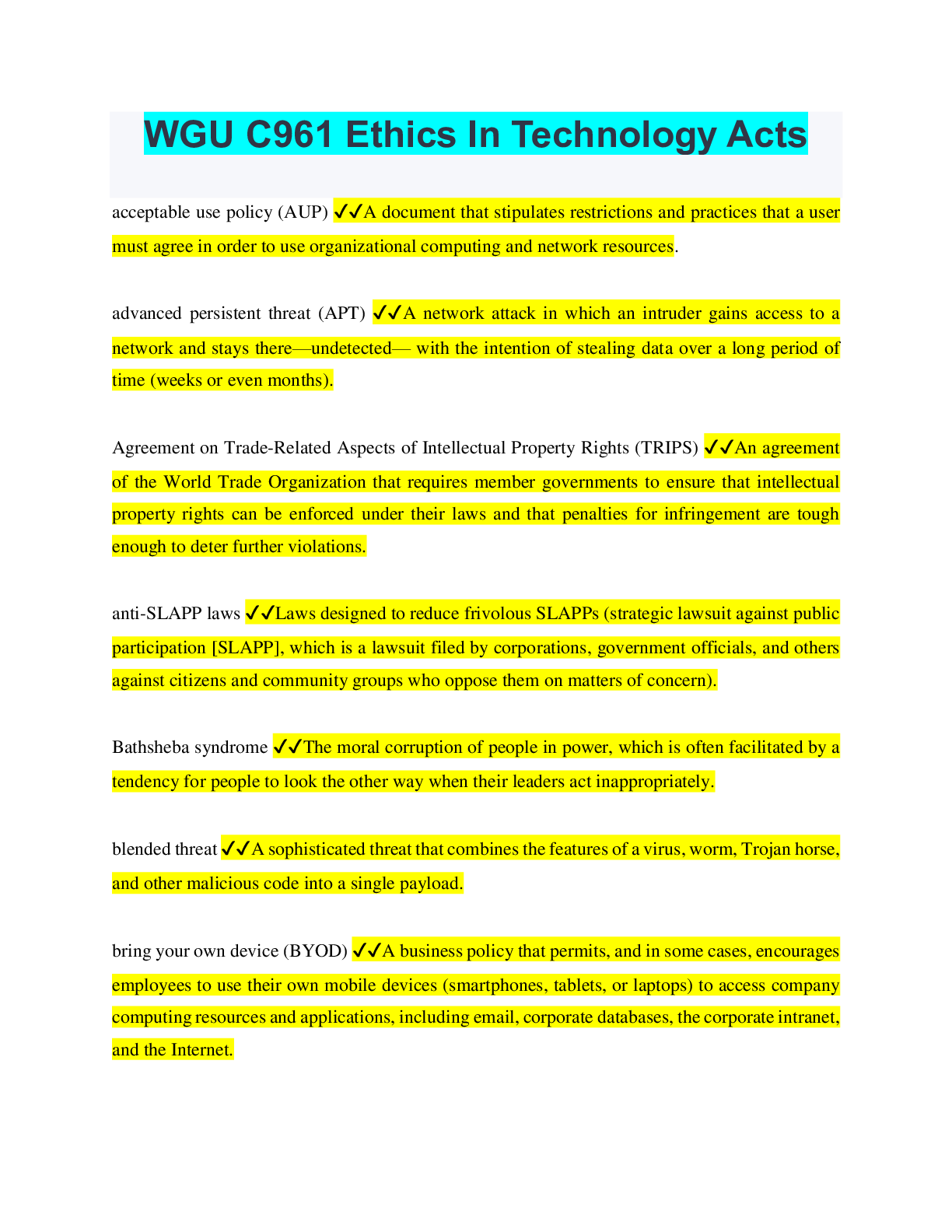 Preview image for WGU C961 Ethics In Technology Acts